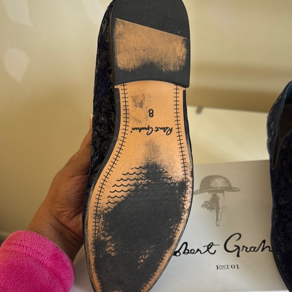 Robert Graham Blue Loafers with Velvet Texture and Quilted Design - Picture 3 of 3